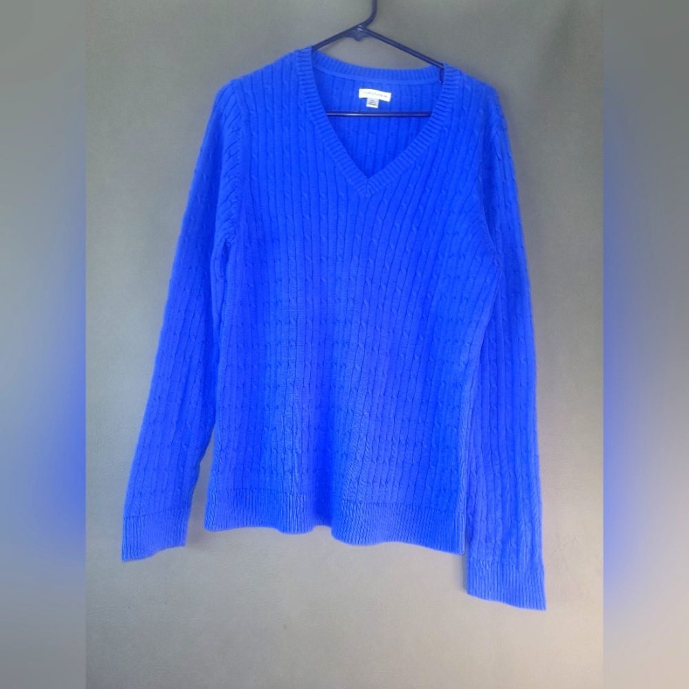Croft and barrow mens v-neck blue pullover cable knit sweater XL